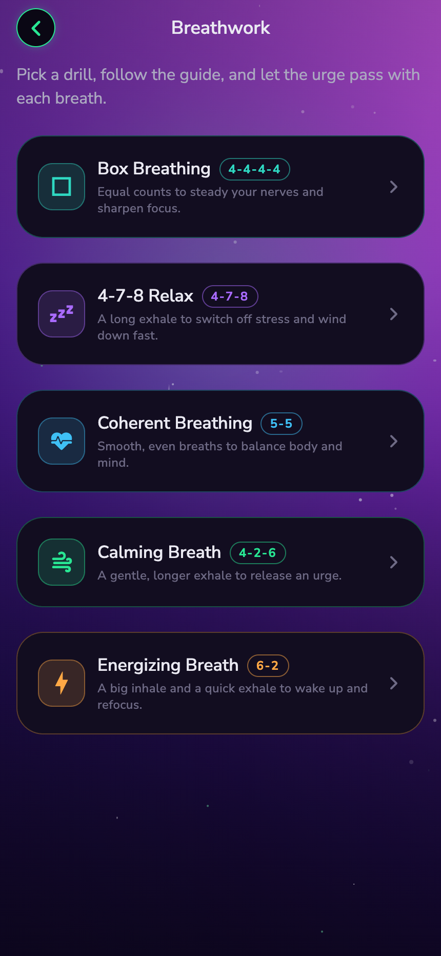 ALLiN box breathing session with a dot tracing the square shape, a breathe in countdown, and a calm supportive footer